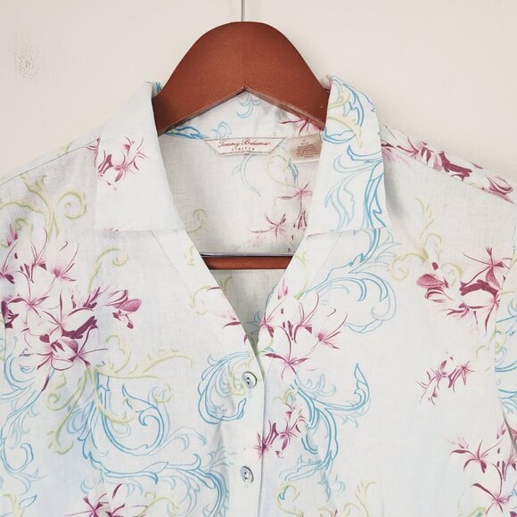 Tommy Bahama Girls Button Down Shirt Collar Floral Print M/8-10 Linen Blend - Picture 7 of 13
